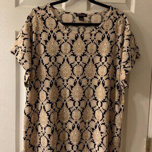 By Design  Women's Black and Beige Short Sleeve Blouse
